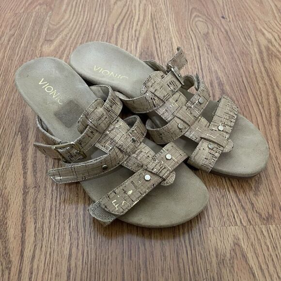NWOB VIONIC comfort cork tan wedge block sandals size us 7 - Picture 4 of 7